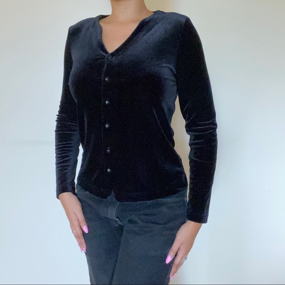 Velvet Button Up Black Cardigan - Picture 3 of 4